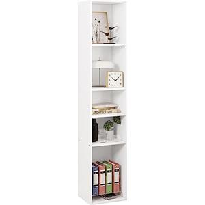 WOLTU Libreria a 5 Scomparti Aperti, Libreria Verticale a Colonna | Scaffale Angolare Autoportante, per Soggiorno, Ufficio e Studio, in Truciolare, Bianco, 30x26x151 cm