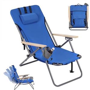 WOLTU Sedia da Pesca/Campeggio Richiudibile, Sedia Pieghevole da Esterno | Con Tasca, Poggiatesta Rimovibile, Schienale Reclinabile, per Picnic, Spiaggia, in Oxford e Metallo, Blu