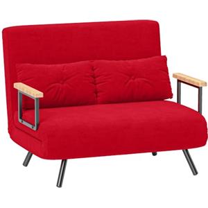 HOMCOM Divano Letto 2 Posti Schienale Regolabile 5 Livelli Rosso | 4 in 1, Pieghevole, Divano Letto Matrimoniale, 2 Cuscini, Braccioli, Seduta Imbottita, in Velluto, Soggiorno, 102x73x81 cm