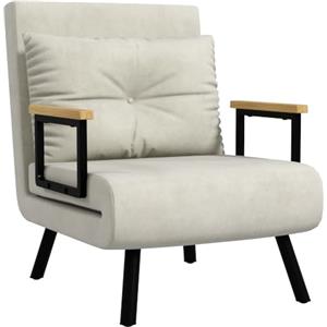 HOMCOM Poltrona Letto Singolo Schienale Regolabile 5 Livelli Bianco Crema | 4 in 1, Poltrona Pieghevole, Divano Letto con Cuscino, Seduta Imbottita, in Velluto per Casa e Ufficio, 63x73x81 cm