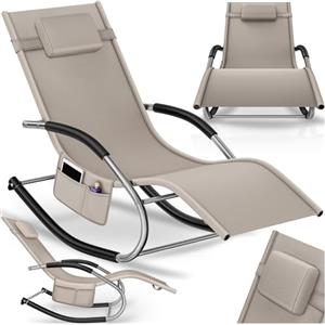 tectake® Lettino Prendisole, Resistente alle Intemperie, con Cuscini | Traspirante, Capacità di Carico 150 kg, Tasca Laterale, Braccioli Imbottiti, Tessuto Textilene, Piedini Antiscivolo, Beige