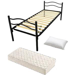 DOLCI SOGNI Rete Letto Singolo 80x190, Letto Ferro Battuto con Rete a Doghe, Letto con Testiera Inclusa, Letto Singolo con Materasso Waterfoam e Cuscino in Fibra Vergine - 100% Made in Italy