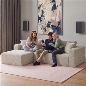 tectake® Divano Angolare in Velluto a Coste, Forma a L, 250 cm, Boneless | Schiuma ad Alta Densità, Senza Montaggio, Fodere Lavabili, Tessuto Antiscivolo, Cuscini Decorativi, Velluto a Coste Beige