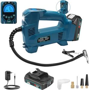 Powarobor Compressore a batteria per Makita con 2xBatterie&Caricabatterie | 10,34 bar, LCD,arresto automatico, luce LED.Compressore d'aria portatile per auto, bicicletta, moto, palloni