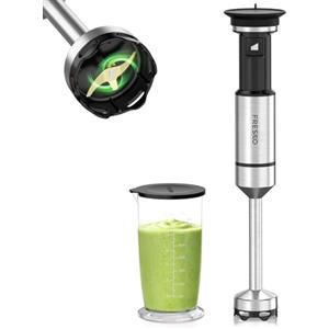 FRESKO Frullatore a Immersione 2 in 1, Velocità Variabile, 1000W | Asta in Acciaio Inox con Protezione Pentole, Bicchiere Dosatore 700ml, per Pappe, Zuppe, Frullati, Purè e Salse, Nero