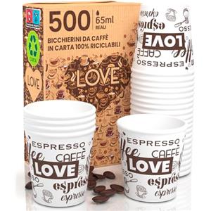 Baciato Caffè 500 Bicchierini in Carta per caffè 65ml LoveWhiteCUP Bicchieri Ecologici Biodegradabili Monouso Piccoli Asporto Bevande Calde