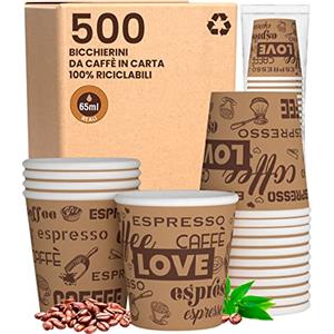 Baciato Caffè 500 Bicchierini in Carta per caffè 65ml LoveBrownCUP Bicchieri Ecologici Biodegradabili Monouso Piccoli Asporto Bevande Calde