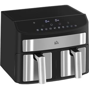 HOMCOM Friggitrice ad Aria Calda 8L Doppio Cestello 2400W 10 Programmi Nero | Friggitrice Senza Olio, Air Fryer con LED Touch Screen, Timer e Temperatura Regolabili