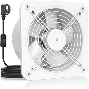 HG Power Ventola Aspirazione 250mm - Ventola Bagno Silenziosa con Valvola di non ritorno, Regolatore di velocità, Spina, Aspiratore Industriale per Cucina Garage Seminterrato, B-Bianco