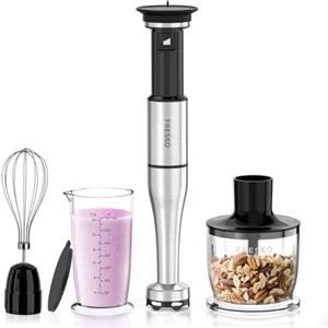 FRESKO Frullatore a Immersione 1000W, Velocità Regolabile, 4 Accessori | Frullatore in Acciaio Inox con Protezione per Pentole, Frullatore Manuale per Alimenti per Bambini, Zuppe, Smoothies, H9