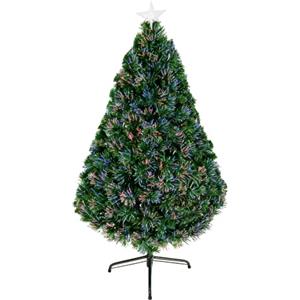 HOMCOM Albero di Natale Artificiale 120cm con Fibre Ottiche Luci LED Verde | Albero di Natale Luminoso, 130 Rami