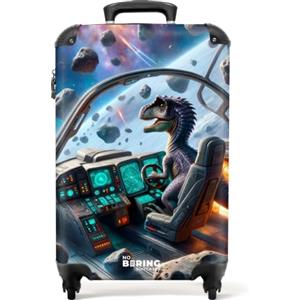 NoBoringSuitcases.com NoBoringSuitcases© Valigia Bambini, Trolley Bambino, | 55x40x20 cm - da Viaggio, Ragazzo, Bimbo, Bagaglio a Mano (Dino, astronave - Blu)