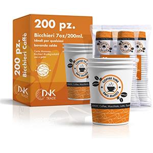 NUOVA ERREPLAST 200 Bicchieri di Carta 200 ml, Bicchieri Biodegradabili e Compostabili, Bicchierini per Caffè e Bevande Calde in Carta Monouso Senza Plastica
