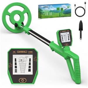 OMMO Metal Detector per Bambini, Metal Detector Ricaricabile, Verde | Schermo LCD Retroilluminat, Stelo Regolabile da 69-95 cm, Bobina Impermeabile da 6", Caccia al Tesoro