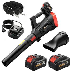 Outsunny Soffiatore a Batteria 18V Soffiatore Foglie con 2 Batteria 4Ah | Motore Brushless 600W, 3 Livelli Velocità 149 km/h, Turbo Boost, 2 Tubi, Caricabatterie, per Giardino Foglie Neve Polvere