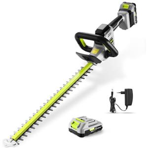 DEKOPRO Tagliasiepi a Batteria 20V, Lama 52cm, Taglio 17mm, Batteria 2Ah | Lama a Doppia Azione in Acciaio SK5 ad Alto Carbonio, per Potatura Siepi, Modellatura Arbusti e Manutenzione Giardino