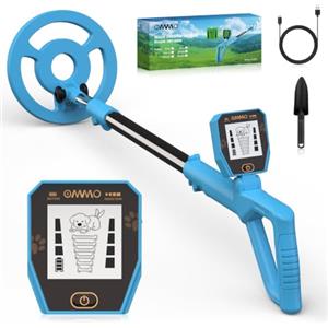 OMMO Metal Detector per Bambini, Metal Detector Ricaricabile, Azzurro | Schermo LCD Retroilluminat, Stelo Regolabile da 69-95 cm, Bobina Impermeabile da 6", Caccia al Tesoro