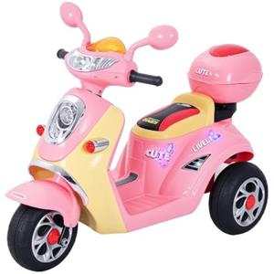 HOMCOM Moto Elettrica per Bambini Batteria 6V 3-5 Anni 108x51x75 cm Rosa | Velocità 3km/h, Motorino Elettrica per Bambini, Luci e Musica