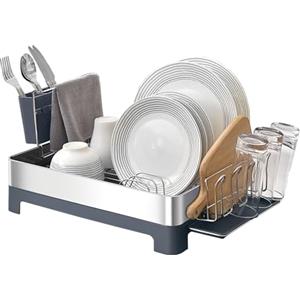 Amig - Scolapiatti Siba - 51 x 32 x 24,6 cm - Acciaio inossidabile e Plastica - Colore Grigio - Scolapiatti con Vassoio per Gocciolamento e Supporto per Posate - Capacità 10 Piatti e 4 Bicchieri