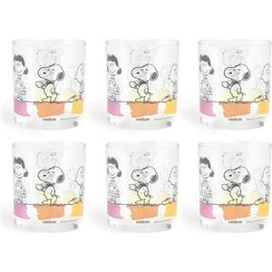 Excelsa Peanuts Set 6 Bicchieri Acqua, Capacità 250 Ml., Vetro, Decoro Peanuts