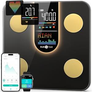 RunStar Bilancia Pesapesone, Bilancia Smart Con Display VA 8in1, Bilancia Pesapersone Digitale Alta Precisione Peso Corporeo, FC, BMI, Grasso Corporeo, 22 Dati Composizione Corporea, Sync App