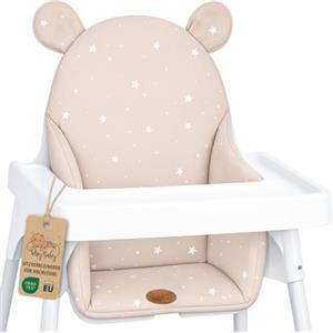Totsy Baby Cuscino per seggiolone pappa bambino pieghevole riduttore coprisedile | sostegno per Ikea Antilop pappa bimbo idrorepellente fatto a mano antiscivolo imbottito morbido Beige con stelle bianche