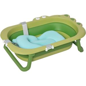HOMCOM Vaschetta Bagnetto Pieghevole Neonato 80x53.9x20.8cm Verde | Bambini 0-3 Anni, Cuscino Regolabile Azzurro, Piedini Antiscivolo