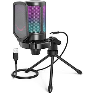 FIFINE PC Microfono Gaming, USB Microfoni Podcast per PS4, PS5, Computer, Microfono da Tavolo con Pulsante di Silenziamento