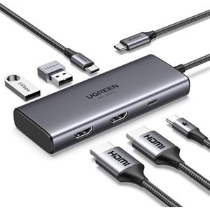 UGREEN Revodok 206 Hub USB C 6 in 1 Docking Station Doppio Display | 2 HDMI, Doppio 4K60Hz, Singolo 8K30Hz, Ricarica PD 100W, Porte USB Multiple 2A1C, Compatibile con MacBook Pro Air e Surface
