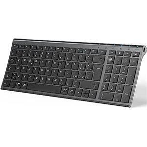 iClever Tastiera Bluetooth Wireless Ricaricabile, Italiano QWERTY, Grigio | Profilo Basso, Digitazione Silenziosa, Multi-Dispositivo Bluetooth con Connessione Stabile per Mac OS, Android, Windows