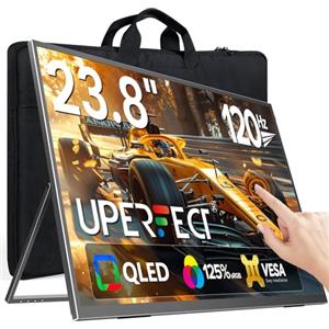 UPERFECT 24" 120Hz Touchscreen QLED Monitor Portatile, FHD 1080P 125% sRGB | 400 Nit 2000:1, 0.1ms, Supporto Regolabile a 180°, USB C HDMI per Lavoro Gaming, Compatibile con VESA, Corpo in metallo