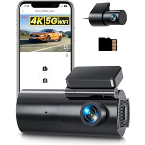 GKU 4K Dash Cam Auto, 5GHz WiFi Dashcam, Telecamera Auto con Scheda SD 64G | 170° Grandangolo, Visione Notturna, WDR, G-Sensor, 24H Monitor di Parcheggio, Registrazione in Loop, Controllo App, Max 256G