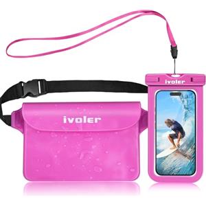 iVoler Kit Impermeabile Borsa Marsupio e Custodia Smartphone, Rosa Magenta | Kit Impermeabile IPX8 per Sport Acquatici Pesca Vela Sci Mare Escursione, Protezione per Cellulare Portafoglio Documenti