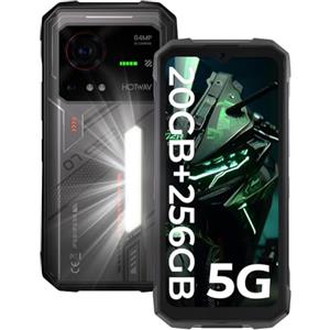 HOTWAV Hyper 7 5G Outdoor Smartphone, 20GB RAM+256GB ROM, 280LM Campinglicht, Cellulare Impermeabile, 10800mAh(33W) Cellulari, 6.6"FHD+ 120Hz, 64MP+32MP, Face ID/IP68/NFC Giallo