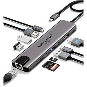 Lemorele Hub USB-C 10 in 1, HDMI 4K@60Hz, Gigabit Ethernet, PD 100W, SD/TF | 2 USB-A 3.0 + 2 USB-A 2.0 e USB-C dati; corpo in alluminio per notebook USB-C, schermo, rete, storage e periferiche