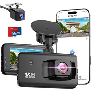 WeBeqer Dash Cam Auto 4K UHD+1080P,Doppia Dashcam Auto con WiFi,Telecamera Auto Schermo da 3 pollici, 170° Grandangolo con Scheda SD 64G,G-Sensor,24H Monitor di Parcheggio,Visione Notturna,Max 256G