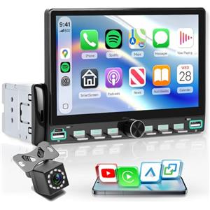 Rimoody Autoradio 1 Din con Wireless Carplay You-Tube Android Auto Bluetooth, 7 Pollici Touchscreen Radio con iOS/Android Mirror Link FM Radio USB/AUX/EQ Controllo del Volante Telecamera Posteriore