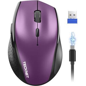 TECKNET PRO Mouse Wireless Silenzioso Ericaricabile, 6400DPI Regolabili | 2.4GHz, Mouse Ergonomico Ricaricabile da 800 mAh, Mouse Ottico Ergonomico Regolabile per Laptop, PC, Windows e Mac