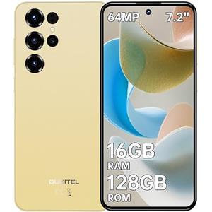OUKITEL C68 Smartphone Android 15-16(4+12) GB RAM + 128GB ROM/TF 1TB, 7,2" HD+ 120Hz Octa-Core Callulare, Batteria 6000mAh, 64MP+8MP Fotocamera,GPS/OTG/Dual SIM 4G Oro