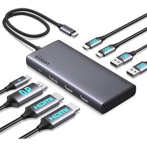 UGREEN Revodok Pro 308 Hub USB C 8 in 1 Docking Station Triplo Display | 2 HDMI, 1 DisplayPort, 4K60Hz, 10Gbps, Porte Dati Multiple 2A2C, PD 100W Ricarica, Compatibile con MacBook Pro Air Surface
