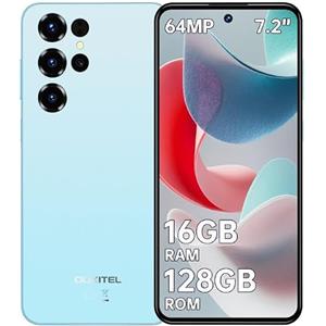 OUKITEL C68 Smartphone Android 15-16(4+12) GB RAM + 128GB ROM/TF 1TB, 7,2" HD+ 120Hz Octa-Core Callulare, Batteria 6000mAh, 64MP+8MP Fotocamera,GPS/OTG/Dual SIM 4G Blu