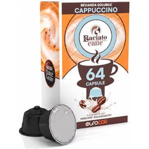 Eurocali 64 Capsule Gusto Cappuccino Compatibile con Macchine Nescafè Dolce Gusto | Baciato Caffè - Cialde a Base di Latte e Caffè