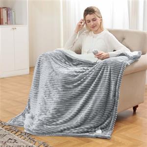 Ultralent Coperta Riscaldante Elettrica con Spegnimento Automatico,180 x 135 cm,Timer 10 Ore e 6 Temperature,Rapido Riscaldamento,Flanella,Lavabile in Lavatrice,Coperta Termica per Letto, Casa e Ufficio-Grigio