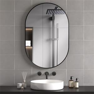 HOMCOM Specchio Bagno Ovale 60x90cm in Vetro Temperato Moderno Nero | Specchio da Parete, Cornice in Lega di Alluminio, Montaggio Verticale/Orizzontale, per Camera da Letto, Ingresso