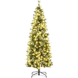 HOMCOM Albero di Natale Slim 180cm Artificiale con 618 Rami e 240 Luci LED | Luci LED Incorporate, Albero Innevato Alto e Stretto, Base in Acciaio