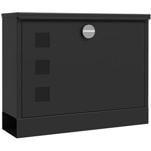 HOMCOM Cassetta Postale da Esterno 2 Chiavi Sicurezza 36.5x11.5x29cm Nera | in Metallo, Cassetta delle Lettere, 3 Finestre, Foro di Drenaggio