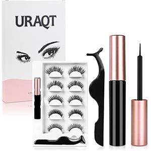 URAQT 5 Paia Ciglia Finte e Eyeliner Magnetico Kit,Effetto Naturale | ciglia finte in finto visone, impermeabile, Riutilizzabili di Effetto 3D, fatte a mano, morbide, confezione per trucco