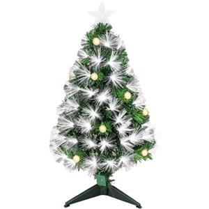 HOMCOM Albero di Natale Artificiale 90cm con Luci Incorporate e 90 Rami | Albero di Natale con Luci a LED e Fibre Ottiche, Base Pieghevole Rimovibile