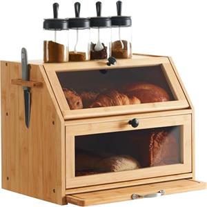 YOUDENOVA Contenitore per il pane in bambù, ecologico, con tagliere, contenitore per il pane, visualizzazione per pane, pane tostato, 39 x 26 x 32,5 x 32,5 cm (lunghezza x larghezza x altezza), in