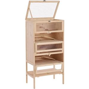 PawHut Gabbia per Roditori e Criceti a 4 Ripiani con Tetto Apribile in Legno 60x40x120cm